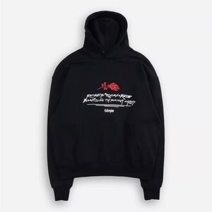 Black Graphic Hoodie with Red Accents
